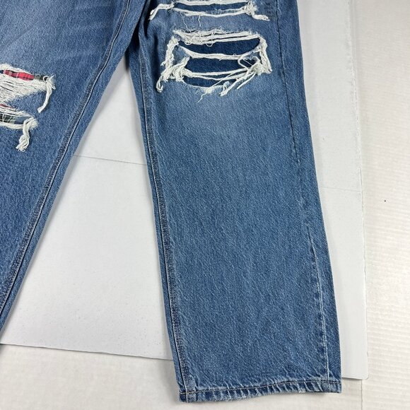 American Eagle Jeans Women's 16R Mom Straight Jean Blue Faded Distressed Denim - Picture 5 of 16
